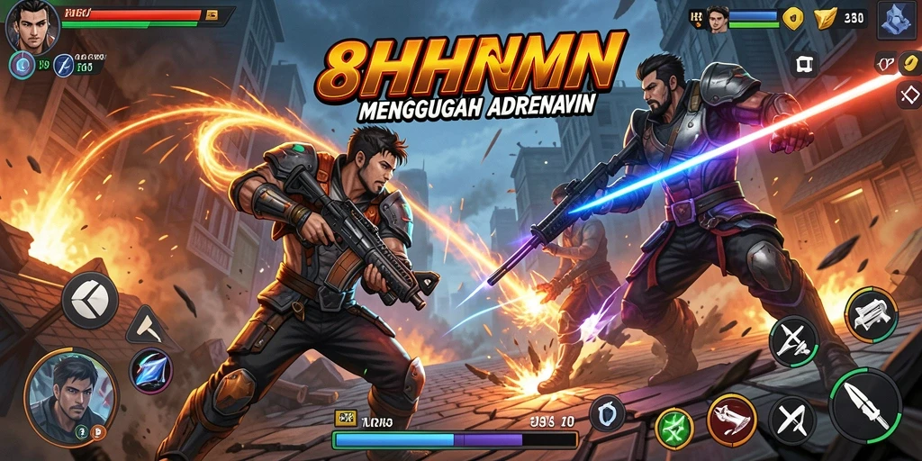 Screenshot utama menampilkan aksi pertarungan dinamis di 8HHH.
