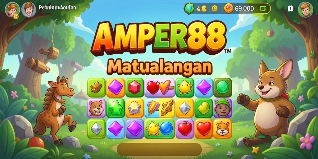 Screenshot gameplay AMPER88 menampilkan keseruan mencocokkan permata.