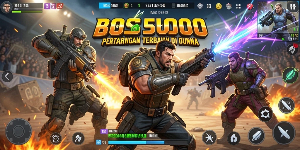 Screenshot gameplay seru dari BOS5000 dengan pertarungan intens.
