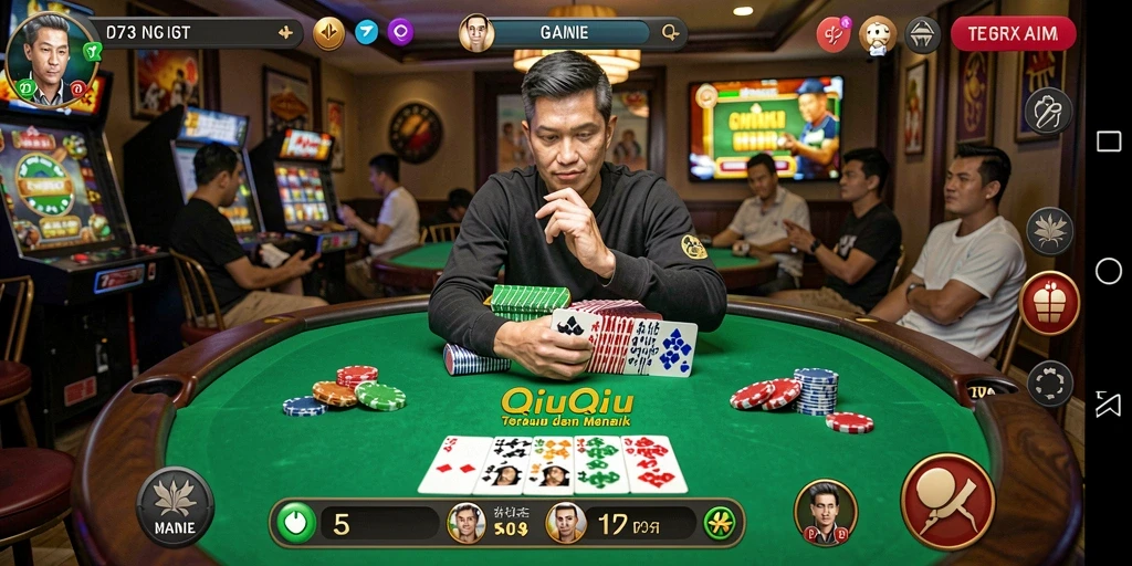 Screenshot gameplay D73 menunjukkan aksi seru permainan QiuQiu.
