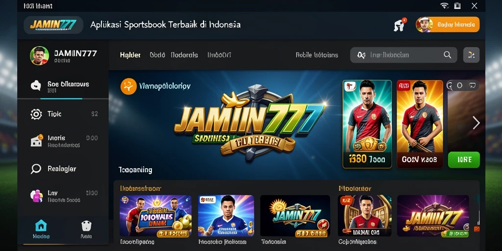 Tampilan antarmuka utama aplikasi JAMIN777 dengan fitur taruhan olahraga.