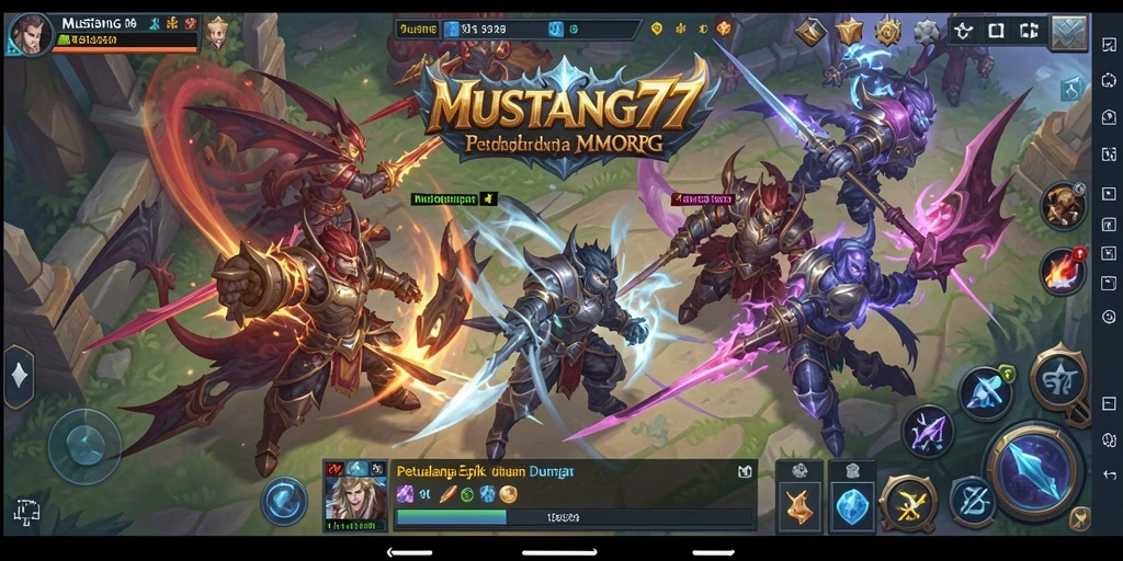 Screenshot utama menunjukkan aksi seru di dunia MUSTANG77.