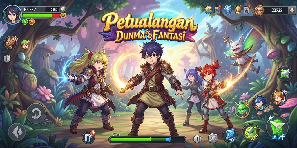 Tampilan menakjubkan dari gameplay PF777 yang penuh warna dan karakter anime.