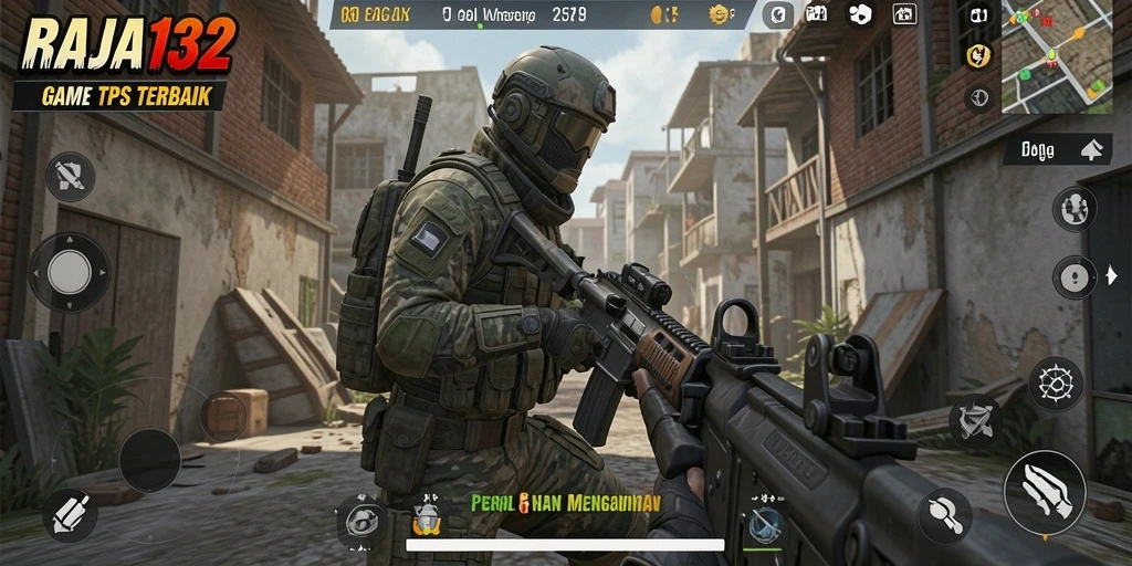 Tampilan gameplay mendebarkan dari RAJA132 dalam pertempuran TPS.