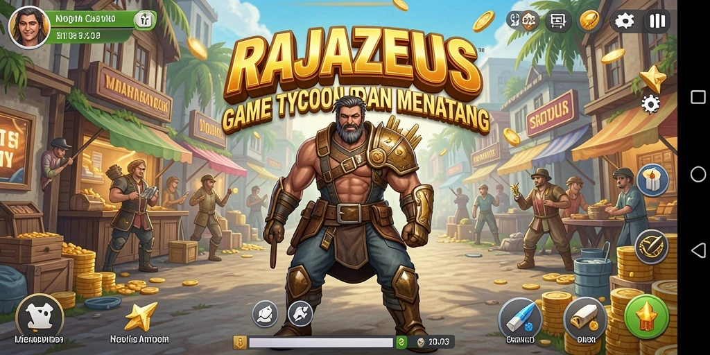 Tampilan gameplay menarik dari RAJAZEUS dalam mengelola bisnis.