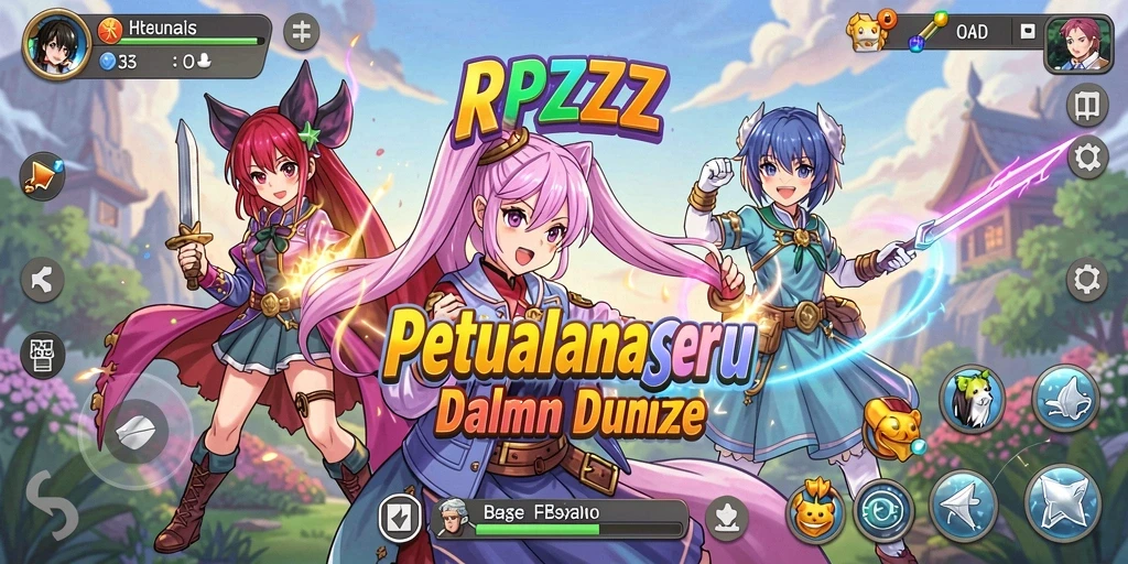 Screenshot gameplay RPZZZ yang menampilkan aksi pertarungan karakter Anime.