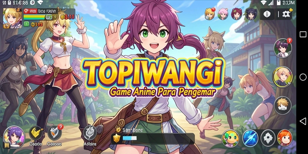 Tampilan menarik dari gameplay TOPIWANGI dengan karakter anime yang beragam.
