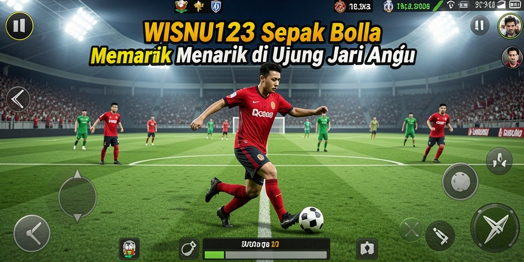 Tampilan gameplay WISNU123 dengan aksi sepak bola yang mendebarkan.
